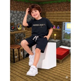 Resim Cg Kids Minecraft Kabartma Yazı Detaylı Erkek Çocuk Tshirt & Şort Alt Üst Takım Süper Kalite Kumaş 