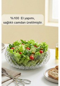 Resim Selen Concept Kafes Model El Yapımı Orta Boy Cam Salata Kasesi 2'li Şeffaf 