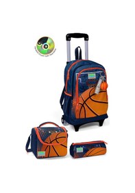 Resim Coral High Kids Turuncu Lacivert Basketbol Desenli Üç Bölmeli Çekçekli 3'lü Çanta Seti Set0123966 