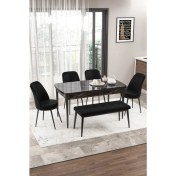Resim Canisa Concept Canisa Via Serisi Bench'li 80X132 Açılabilir 1.sınıf Siyah Mermer Desen Mutfak Masası Takımı 