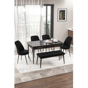 Resim Canisa Concept Canisa Via Serisi Bench'li 80X132 Açılabilir 1.sınıf Siyah Mermer Desen Mutfak Masası Takımı 