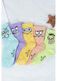 Resim Bgk 5 Çift Bebek Sünger Bob Desenli Çorap Çok Renkli 