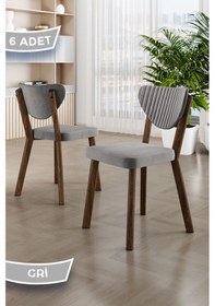 Resim Canisa Arfe Serisi 6 Adet Gri Mutfak Sandalyesi Ahşap Kaplama 1. Sınıf Babyface Kumaş Sandalye Gri Ayaklar Ahşap Kaplama 
