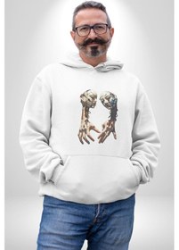 Resim Yüz Yüze Ellerin Uyumu Kadın Erkek Beyaz Kapüşonlu Sweatshirt Hoodie Beyaz 