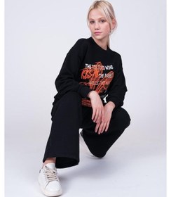 Resim Kız Çocuk Neon Tavşan Baskılı Tasarım Teenage Sweatshirt-13402-siyah Siyah 