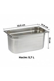 Resim Natsan Paslanmaz Çelik Gastronom/gastronorm Küvet Gn 1/3-150 (32,5 X 17,6 X 15 CM) 