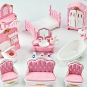 Resim Pink Mini Eğitici Oyuncak Ev - Mutfak Banyo Oturma Odası Yatak Odası Taklitli Doğum Günü Tatil Parti Noel Hediyesi, Noel İçin En İyi 