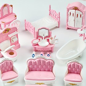 Resim Pink Mini Eğitici Oyuncak Ev - Mutfak Banyo Oturma Odası Yatak Odası Taklitli Doğum Günü Tatil Parti Noel Hediyesi, Noel İçin En İyi 