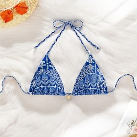 Resim Kadınların Seksi Halter Boyun Üçgen Bikini Üstü, Plaj ve Spa için Moda Mayo, Tribal Baskılı Mayo 