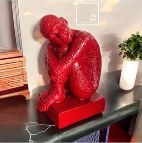 Resim Kırmızı Siyah Puzzle Tasarım 30 cm Kadın Heykeli Modern Minimalist Dekoratif Objeler-Kırmızı Kırmızı 