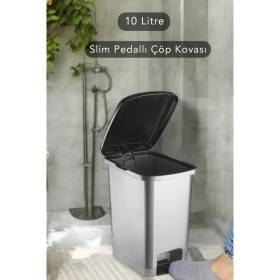 Resim PremiumPort Şık ve Kullanışlı 10L Antrasit Pedallı Çöp Kovası, Banyo ve Mutfakta Pratiklik 