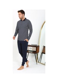 Resim Akbeniz Erkek Polo Yaka Uzun Kol Penye Pijama Takımı Lacivert 6864 Lacivert 