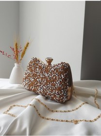 Resim Vivazzaluxe Kristal Taşlı Kadın Abiye, Clutch Çanta Bronz 