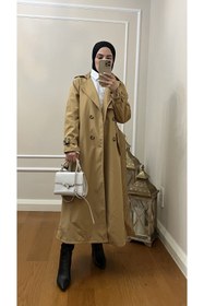 Resim Esre Store 999 Kemerli Tesettür Trençkot Camel 