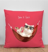 Resim Bk Gift Kedi Tasarımlı Kırmızı Kırlent Yastık, Arkadaşa Hediye, Ev Dekorasyonu, Ev Hediyesi-2 