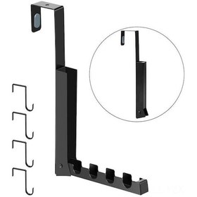 Resim Yaozixa Katlanır Kapı Askısı - 4 Kancalı Pratik Çamaşır Kurutma Askılığı, 6kg Taşıma Kapasiteli Siyah 