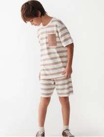 Resim Çocuk Çizgili Triko Cepli T-shirt-14003-kahverengi Kahverengi 