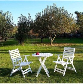 Resim Ürgüp Bahçe Balkon Beyaz Set: 90lık Masa + 2 Adet Sandalye 
