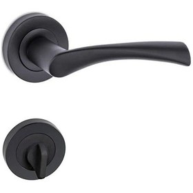 Resim Hira Mina Alüminyum Yuvarlak Rozetli Kapı Kolu Mat Siyah Wc 