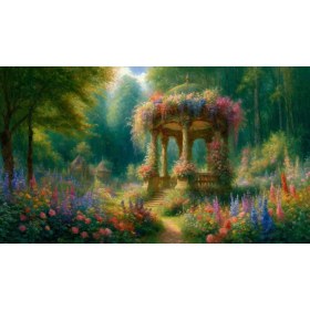 Resim Venspor Romantik Çiçeklerle Bezeli Gazebo ve Bahçe Arkaplan 200 x 150 cm Fon Duvar Örtüsü 