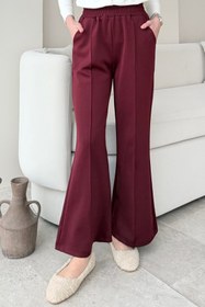 Resim Tesettür Diyarı Kadın Çimalı Beli Lastikli Cepli Scuba Kumaş Tesettür Pantolon- Bordo 