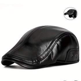 Resim Erkekler & Kadınlar için Kışlık Rüzgar Geçirmez Polar Astarlı Ayarlanabilir Newsboy Şapka - Yumuşak PU Deri ile Hafif Termal Kulak Koruma Şapkası, Yaşlılar ve Yetişkinler için Unisex Dış Mekan Soğuk Hava Aksesuarı, Yaşlı Dostu Giyim 