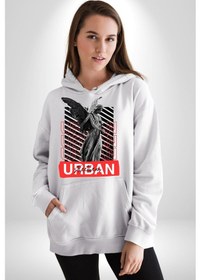 Resim Şehir Sokak Stili Melek Heykeli Kadın Erkek Beyaz Kapüşonlu Sweatshirt Hoodie Beyaz 
