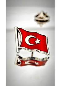 Resim Yörük Tasarım Türk Bayrağı Gümüş Yaka Rozeti 3d 3 Boyutlu Dalgalı 