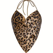 Resim Kadınlar için Leopar Desenli Pullu Halter Üst - Seksi Sırtı Açık Tasarım, Polyester, Ayarlanabilir Bağcıklı, Yazlık Geziler ve Özel Günler İçin Mükemmel, Günlük Şık Kıyafet|Ayarlanabilir Askılar|Polyester Kumaş 