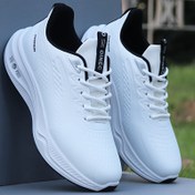 Resim Erkekler için Tüm Mevsim Spor ve Rahat Sneaker'lar, Düz Renk, Su Geçirmez Suni Üst, Nefes Alabilir Kumaş Astar, EVA ve Kauçuk Taban, Yuvarlak Burun, Bağcıklı Kapatma, Hafif Koşu Ayakkabıları Günlük ve Koşu Kullanımı için 