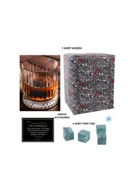 Resim 330 Cc Italy Serisi Büyük Kadeh Viski Bardağı 4 Adet Viski Taşı Hediyeli Beyaz 