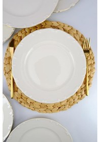 Resim Digithome Liana 6 Lı Porselen Servis Tabağı Seti Gold Yaldızlı 27 Cm Krem Tl4036280 C320.225 