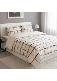 Resim Tek Kişilik Nevresim Takımı 160x220cm 2 Yastık Kılıfı Lastikli Çarşaflı 100x200+30 Bej 