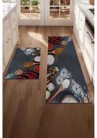 Resim Valerine Life Baharatlı Kuru Biberli Siyah Mutfak Matı Halısı Yıkanır Kaymaz Taban Tezgah Önü Paspas Siyah 