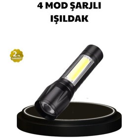 Resim 4 Mod Şarjlı Işıldak Ultra Güçlü Cree Led Su Geçirmez Alüminyum Gövde Çok Renkli 