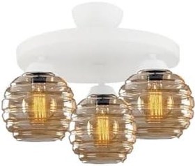 Resim Lambadar Modern Bal Camlı Model Üçlü Yuvarlak Plafonyer Avize Salon Mutfak Yatak Odası Hol Beyaz3Yuv Tek Ebat 50 X 30 3551-3Whtyuv-2046B62 