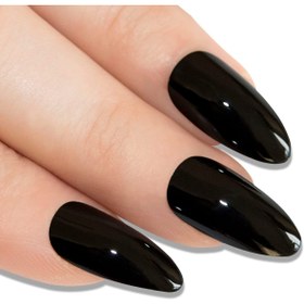 Resim 24'lü Siyah Takma Tırnak Lüks Parlak Uzun Oval Almond Stiletto Yapıştırıcılı Nail Art Set 