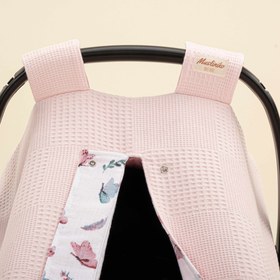 Resim Puset Örtüsü - Çift Taraflı - Pembe Waffle - Kelebekler 