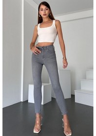 Resim Gri Kadın Skinny Fit Jean Yüksek Bel Likralı Esnek Kot Pantolon Jennie-gri 001 