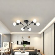 Resim Modern 6 Işık Siyah Tavan Lambası, Mutfak ve Yemek Odası için Endüstriyel Tarz Avize, Yatak Odası ve Oturma Odası için Sputnik Tavan Işıkları 