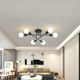 Resim Modern 6 Işık Siyah Tavan Lambası, Mutfak ve Yemek Odası için Endüstriyel Tarz Avize, Yatak Odası ve Oturma Odası için Sputnik Tavan Işıkları 