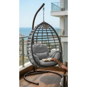 Resim Demharis Tek Kişilik Rattan Gümbet Bahçe Salıncağı Minderli Balkon Salıncağı 