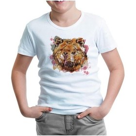 Resim Lord Tshirt A Bear Head İn Pink Watercolor Style Beyaz Çocuk Tshirt 001 