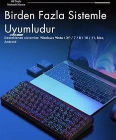 Resim Coverzone Desenli Kablolu Ergonomik Mekanik Oyuncu Klavyesi-Ambiyans Aydınlatmalı AJAZZ Nacodex NK-68 Kontur Desenli - Siyah 