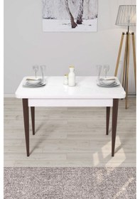 Resim Canisa Concept Arp Serisi Sabit Mutfak Masası Takımı 70x110 Beyaz Ceviz Masa 4 Pembe Sandalye Masa Beyaz/ Sandalyeler Pembe 