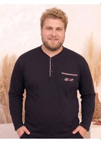 Resim Alimer Erkek Büyük Beden 3 Düğmeli Pamuklu Likra Mevsimlik Uzun Kol Cepli Pijama Takımı Siyah 