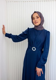 Resim RUVİTA Saten Taşlı Tesettür Abiye Elbise 
