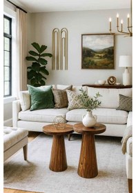 Resim Masif Ahşap Fiskos Sehpa Seti Doğal 2 Li Yan Sehpa - Meşe Renk Meşe 