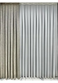 Resim Adde Gri Detaylı Taş Rengi Fon Perde Tek Kanat 1/3 Sık Pile Taş 