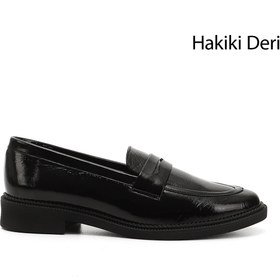 Resim Gönderi(r) Kadın Siyah Rugan Hakiki Deri Loafer Ayakkabı 